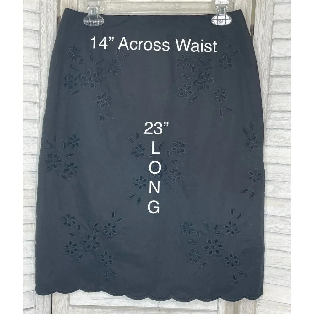 Talbots Black Floral Eyelet Skirt Size 8
